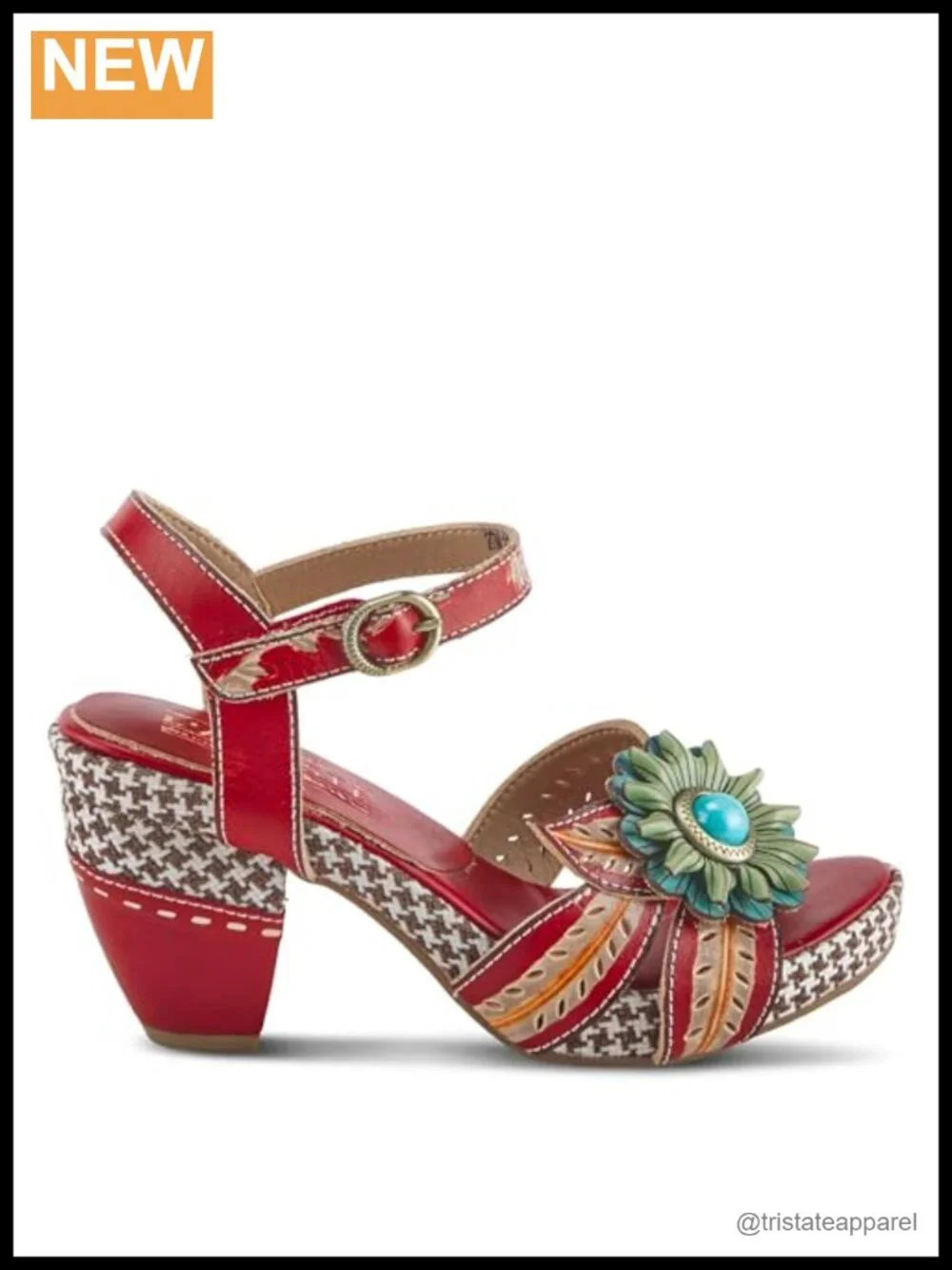 Hand-Painted Leather Platform Heeled Sandal with Ankle Strap